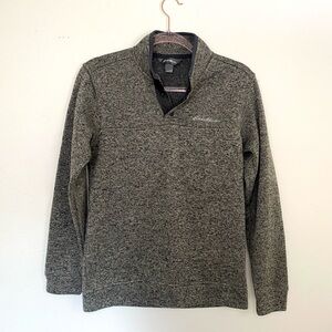 Eddie Bauer Green Grey Knit Radiator Fleece Snap-Front Fleece Men's Knit Sweater